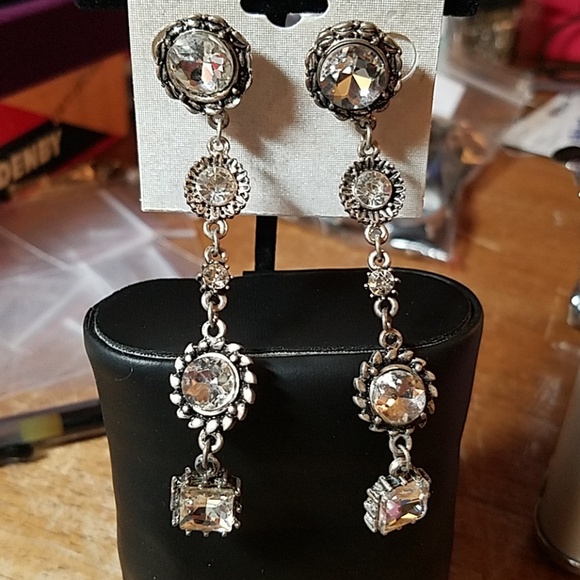 Vintage Rhinestone Silver Tone 4" Earrings - Picture 1 of 1